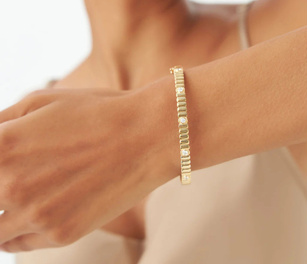 Natural Diamond Round Brilliant Cut BANGLES | Lab Grown Solid Gold 18K Women's Engagement Anniversary Bracelet