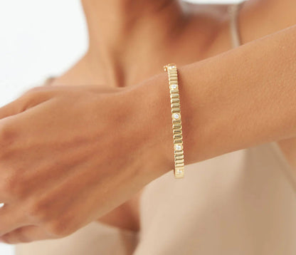 Natural Diamond Round Brilliant Cut BANGLES | Lab Grown Solid Gold 18K Women's Engagement Anniversary Bracelet
