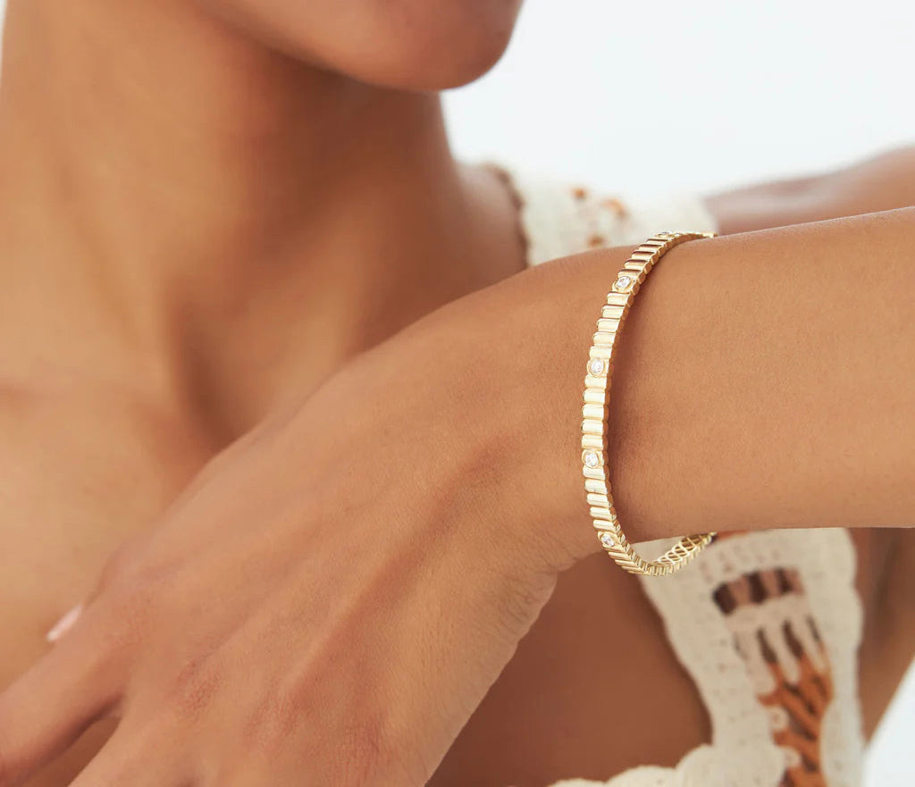 Natural Diamond Round Brilliant Cut BANGLES | Lab Grown Solid Gold 18K Women's Engagement Anniversary Bracelet