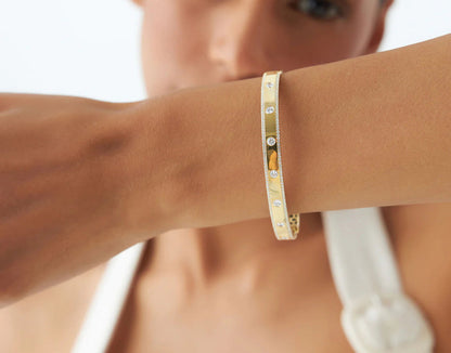 Diamond Round Brilliant Cut Bangle Bracelet | Lab Grown Diamonds & 18k Gold Plated Bangle | Trendy Gift for Women, Men & Children
