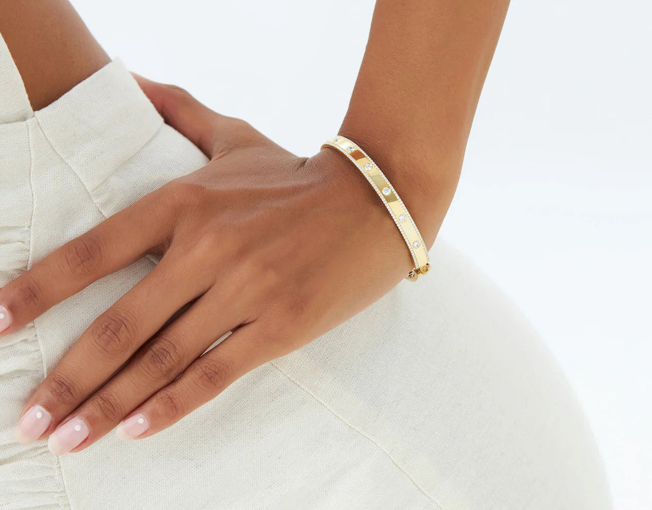 Diamond Round Brilliant Cut Bangle Bracelet | Lab Grown Diamonds & 18k Gold Plated Bangle | Trendy Gift for Women, Men & Children