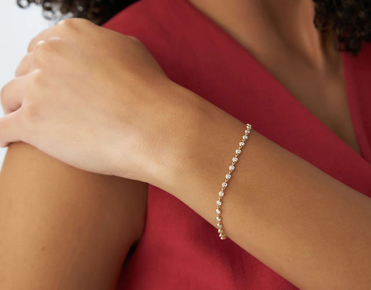 Diamond Round Brilliant Cut Charm Bracelet | 18k Gold Plated & Micro Inlay | Gift for Women and Men | Classic Jewelry | Wedding Anniversary | H Color White Diamond