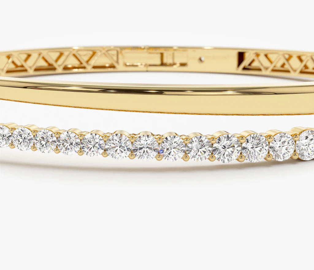 Diamond Cross Over Graduating Bangle | Lab Grown Round Brilliant Cut Diamonds & 18k Gold Plated Bracelet | Women's Gift for All Occasions