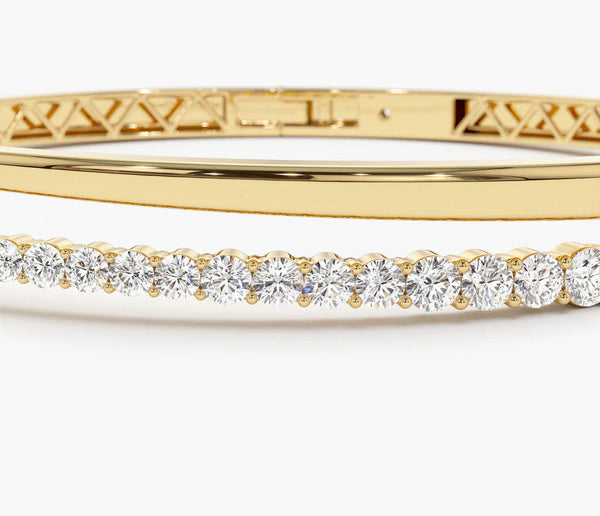 Diamond Cross Over Graduating Bangle | Lab Grown Round Brilliant Cut Diamonds & 18k Gold Plated Bracelet | Women's Gift for All Occasions