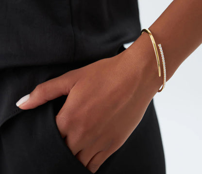 Diamond Cross Over Graduating Bangle | Lab Grown Round Brilliant Cut Diamonds & 18k Gold Plated Bracelet | Women's Gift for All Occasions
