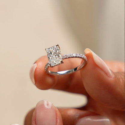 Diamond Hidden Halo Radiant Cut Ring | Lab Grown 1.00-2.00 Ctw Diamond & 18K Solid Gold Ring | Luxury Engagement Ring for Women | VS Clarity | IGI Certificate