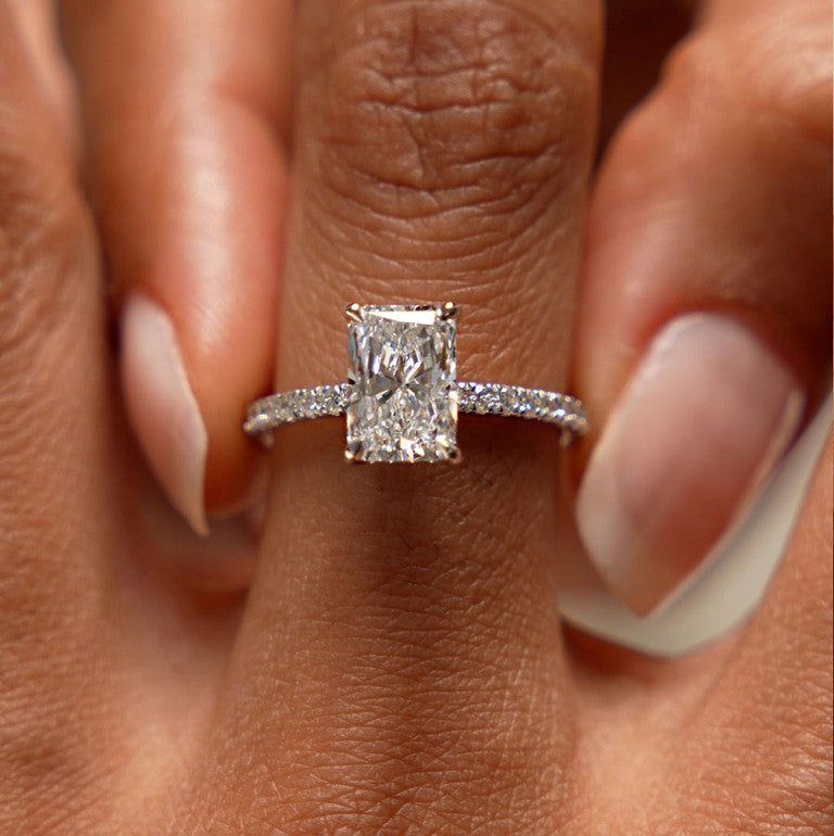 Diamond Hidden Halo Radiant Cut Ring | Lab Grown 1.00-2.00 Ctw Diamond & 18K Solid Gold Ring | Luxury Engagement Ring for Women | VS Clarity | IGI Certificate
