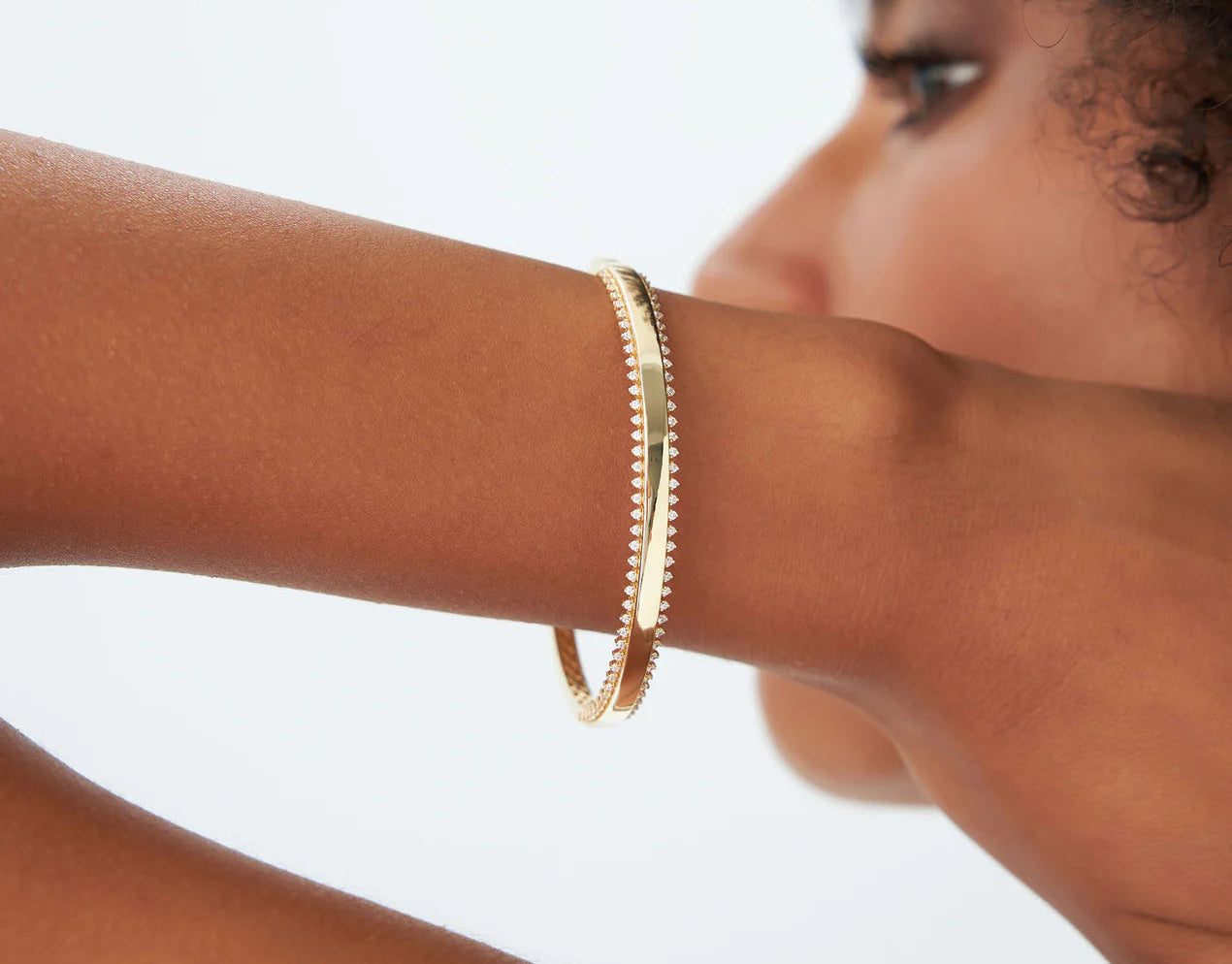 Diamond Round Brilliant Cut Bangle | Lab Grown 0.85 CTW Diamond & 18k Gold Plated Bangles | Gift, Party, Wedding, Engagement