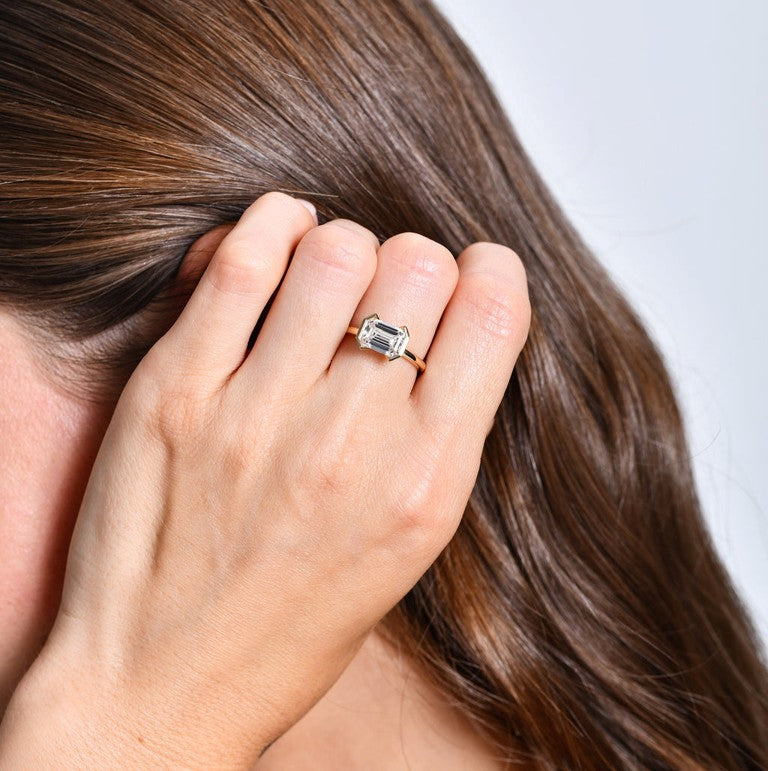 Diamond Emerald Cut Engagement Ring | Lab Grown 2.00 CTW & 18K Solid Gold Ring | Yellow Gold | VS Clarity
