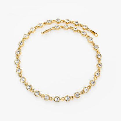 Diamond Round Brilliant Cut Tennis Bracelets | Women's 18k Gold Bezel Setting Charm Bracelets | H Color, Natural Diamonds, Micro Insert