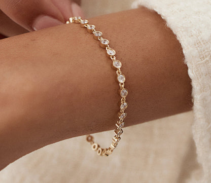Diamond Round Brilliant Cut Tennis Bracelets | Women's 18k Gold Bezel Setting Charm Bracelets | H Color, Natural Diamonds, Micro Insert