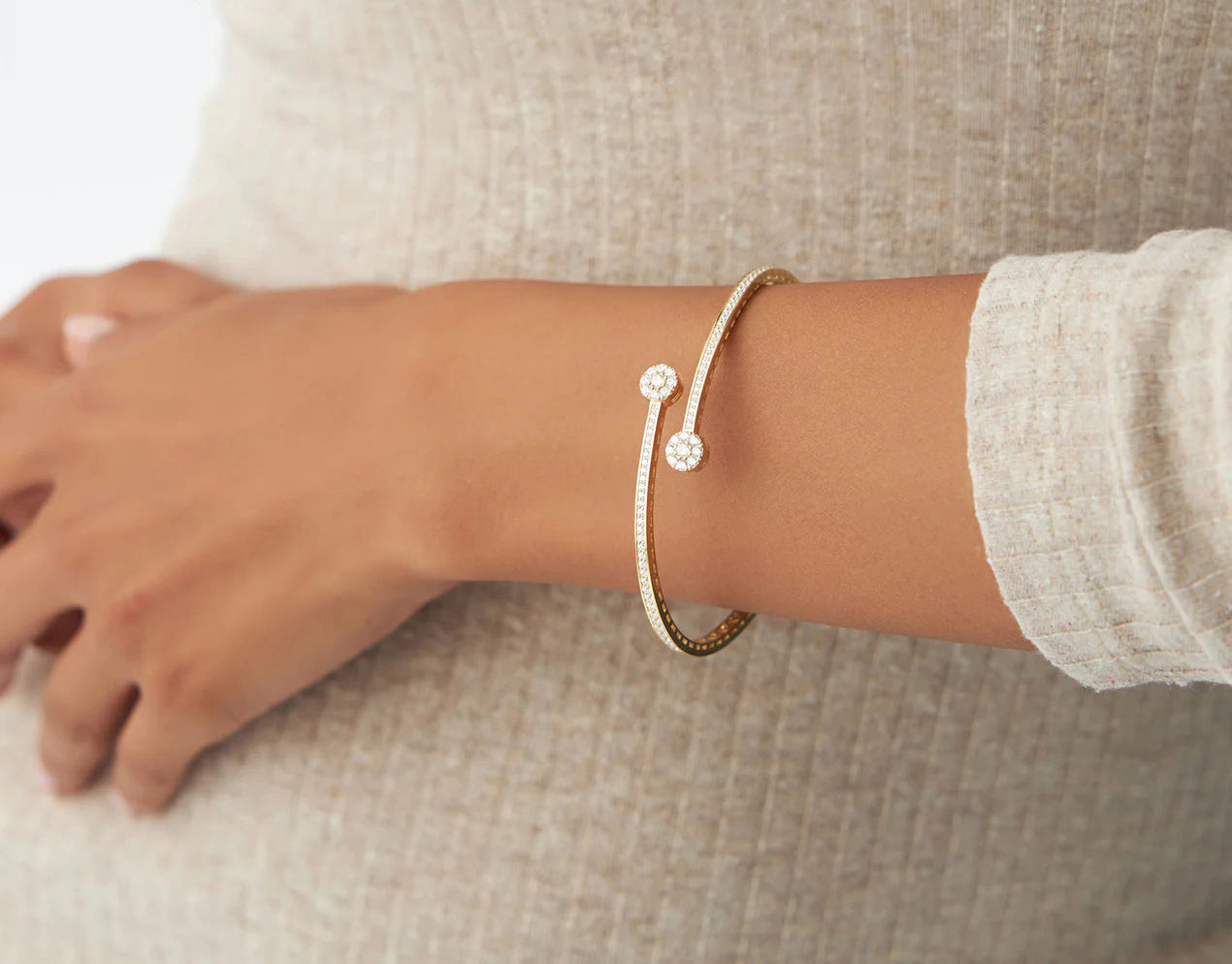 Round Brilliant Cut Diamond Geometric Bracelets | Lab Grown Diamonds & 18k Gold Plated Charm Bracelets for Men and Women | Gift for Wedding, Anniversary, Engagement