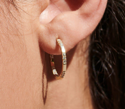 Diamond Round Brilliant Cut Hoop Earrings | 18k Gold Plated Trendy Circle Earrings for Women | Gift, Party, Wedding, Anniversary