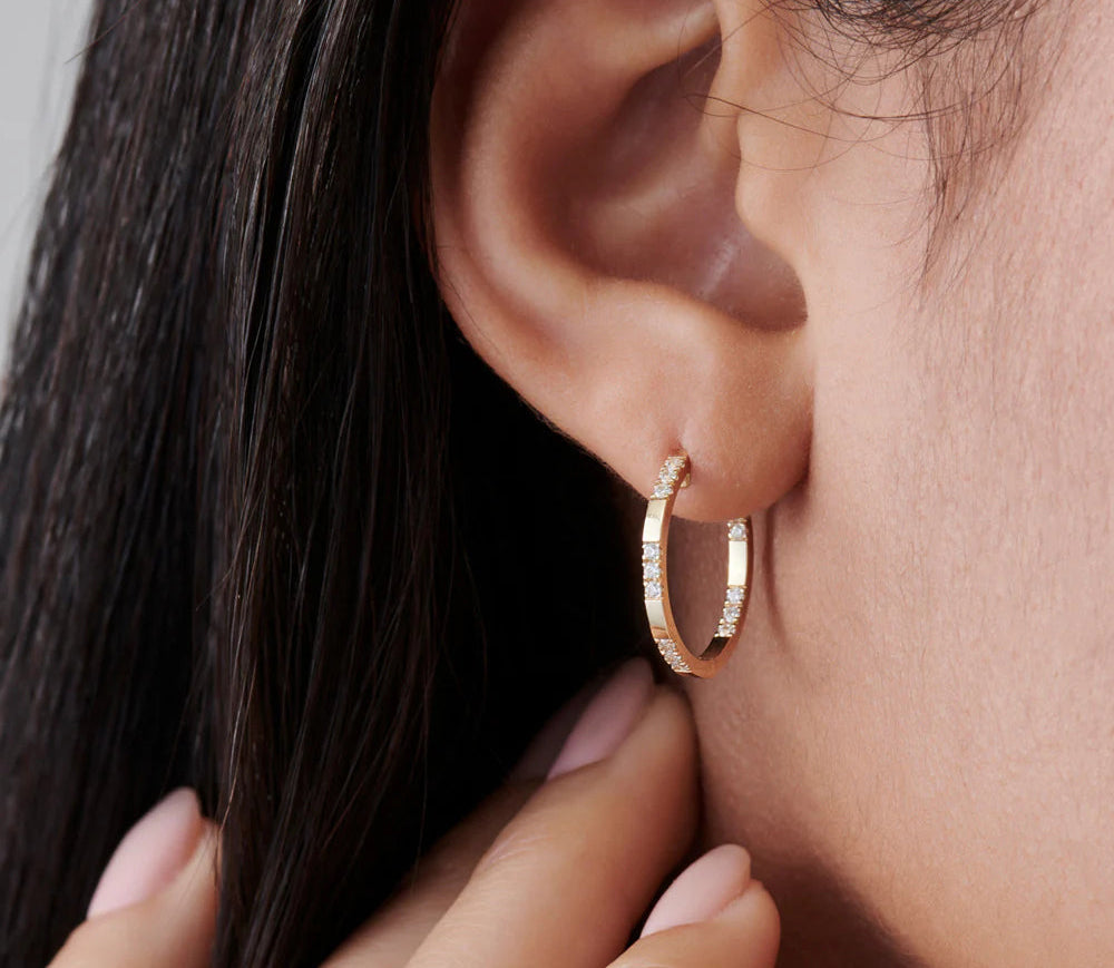 Diamond Round Brilliant Cut Hoop Earrings | 18k Gold Plated Trendy Circle Earrings for Women | Gift, Party, Wedding, Anniversary