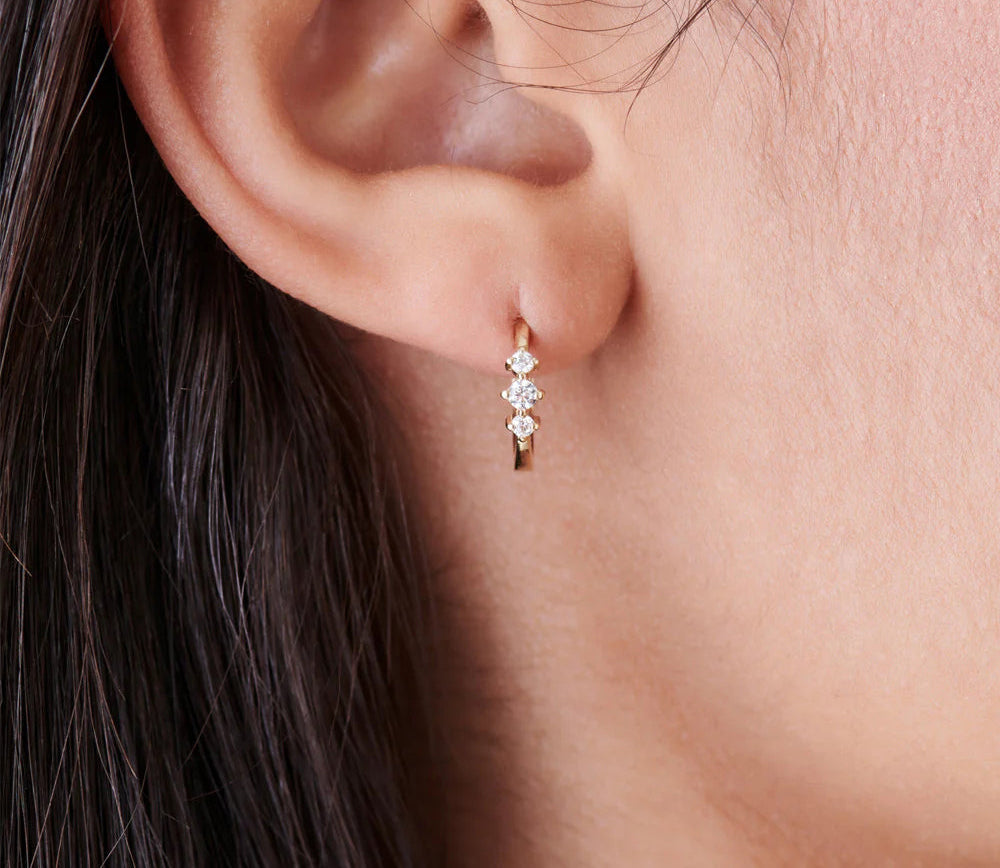 Diamond Huggie Earrings | Lab Grown Round Brilliant Cut & 18K Solid Gold Hoops | Women's Gift for Special Occasions