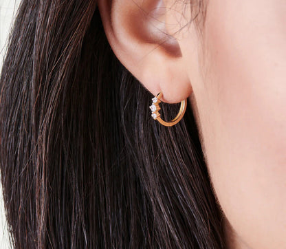 Diamond Huggie Earrings | Lab Grown Round Brilliant Cut & 18K Solid Gold Hoops | Women's Gift for Special Occasions