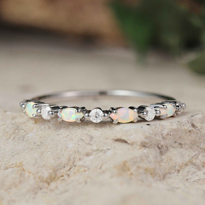 Xaelawen 0.13 Carat Marquise Half Eternity Moss Agate Band in 18K Rose Gold