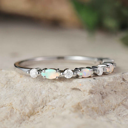 Xaelawen 0.13 Carat Marquise Half Eternity Moss Agate Band in 18K Rose Gold