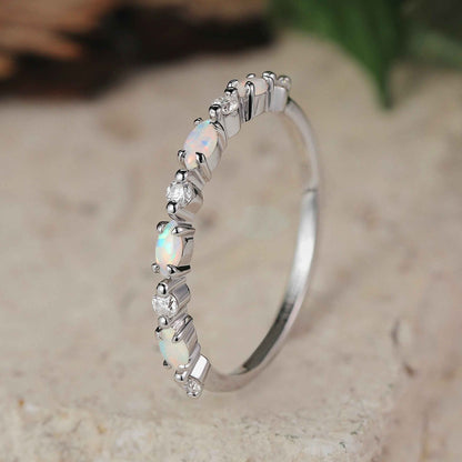 Xaelawen 0.13 Carat Marquise Half Eternity Moss Agate Band in 18K Rose Gold