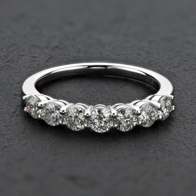 Valessiel 0.7 Carat Round Brilliant Half Eternity Moissanite Band in 925 Silver