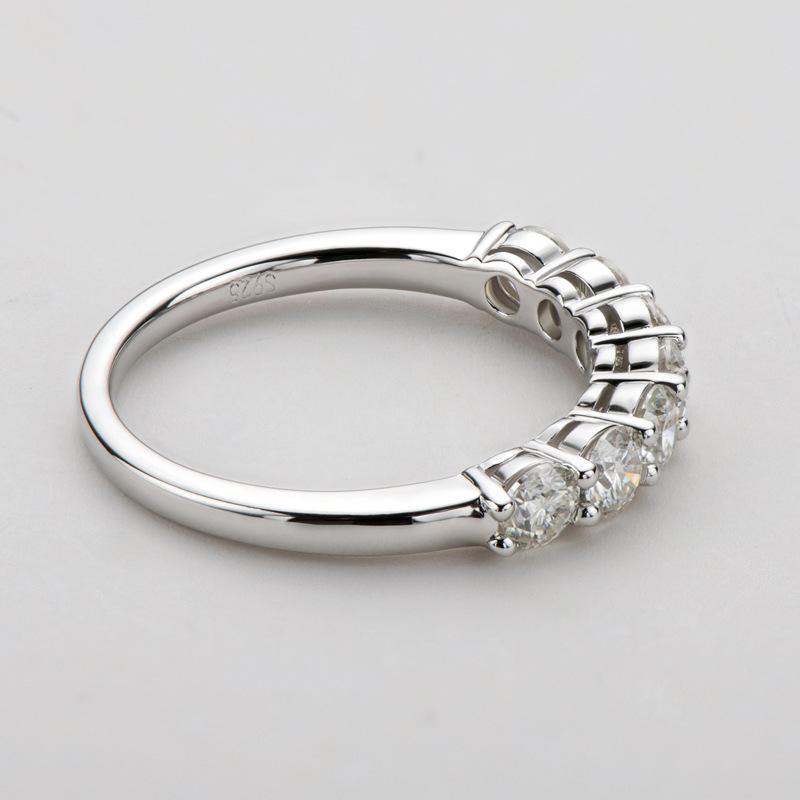 Valessiel 0.7 Carat Round Brilliant Half Eternity Moissanite Band in 925 Silver