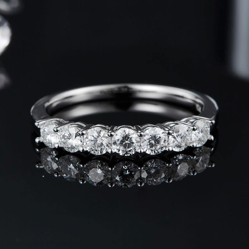Valessiel 0.7 Carat Round Brilliant Half Eternity Moissanite Band in 925 Silver