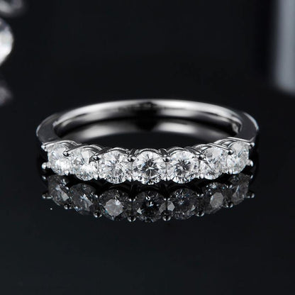 Valessiel 0.7 Carat Round Brilliant Half Eternity Moissanite Band in 925 Silver