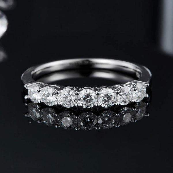 Valessiel 0.7 Carat Round Brilliant Half Eternity Moissanite Band in 925 Silver