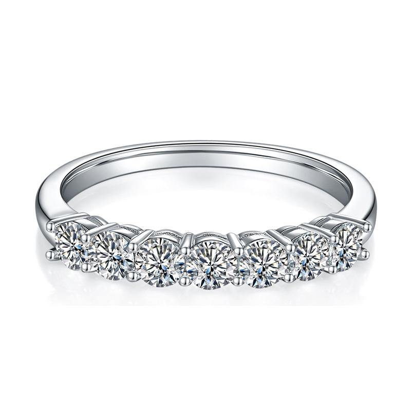 Valessiel 0.7 Carat Round Brilliant Half Eternity Moissanite Band in 925 Silver