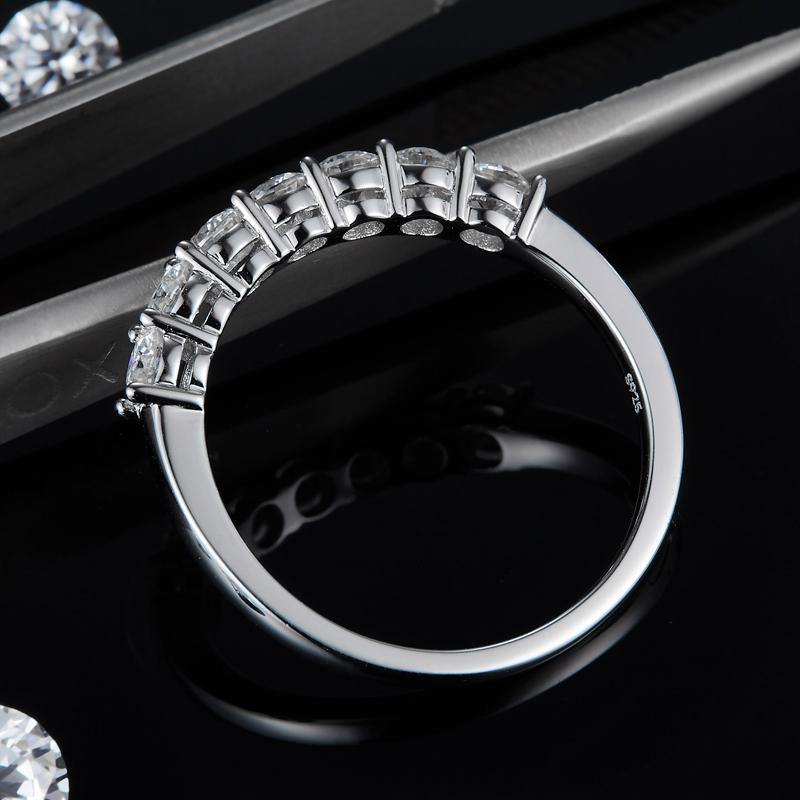 Valessiel 0.7 Carat Round Brilliant Half Eternity Moissanite Band in 925 Silver