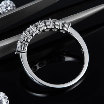 Valessiel 0.7 Carat Round Brilliant Half Eternity Moissanite Band in 925 Silver