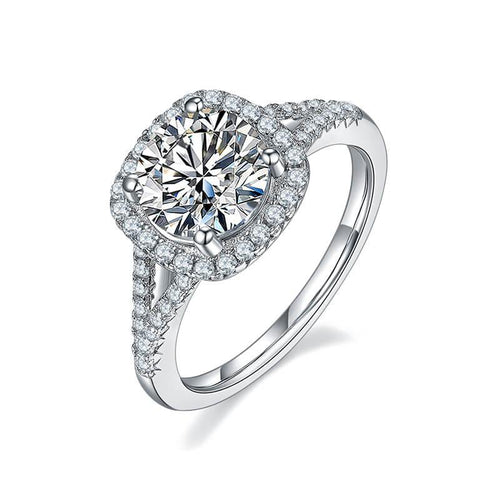 Pindriel 3 Carat Round Brilliant Halo Moissanite Ring in 925 Silver