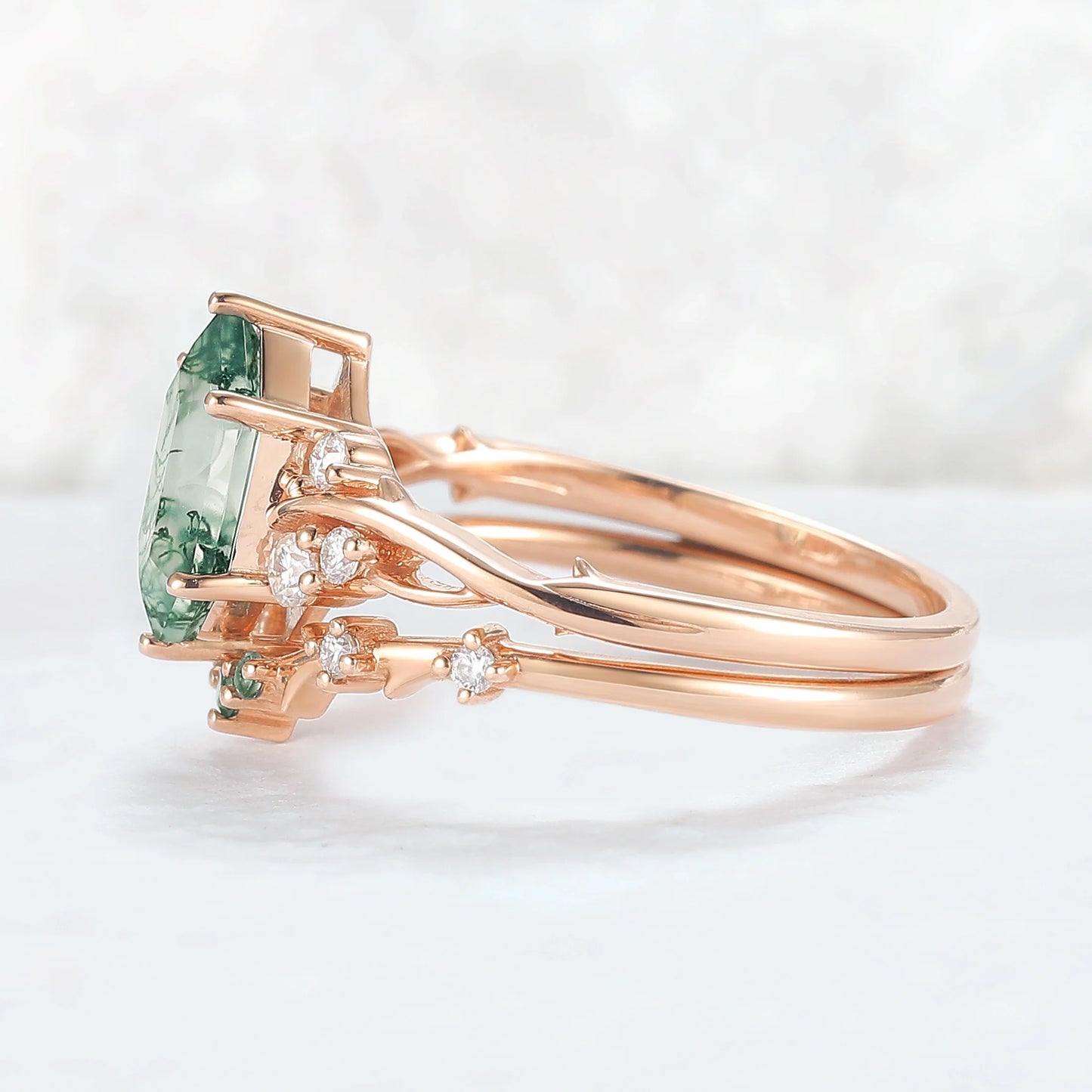 Baralyn 1 Carat Hexagonal Stackable Moss Agate Ring Set in 925 Silver