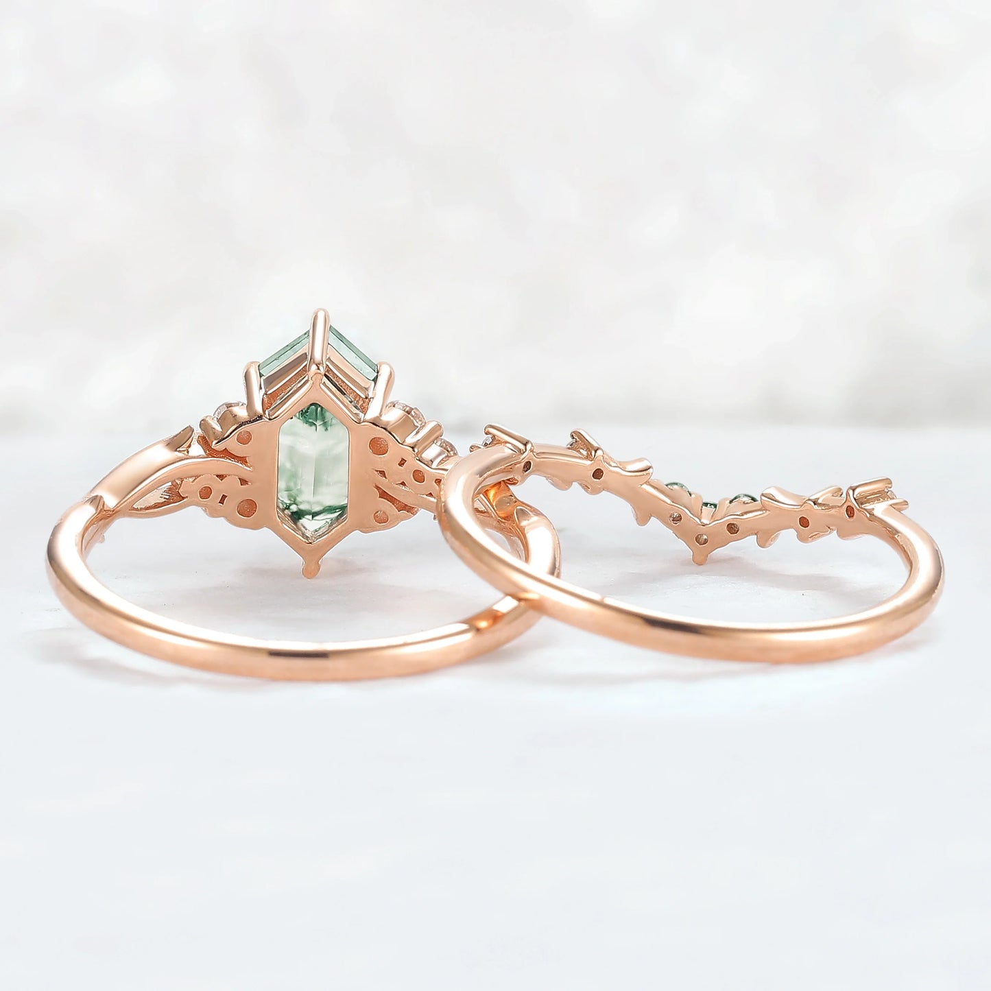 Baralyn 1 Carat Hexagonal Stackable Moss Agate Ring Set in 925 Silver