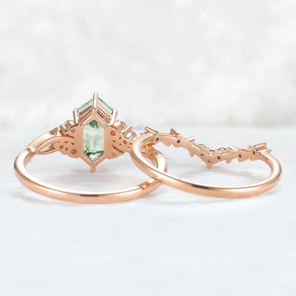 Baralyn 1 Carat Hexagonal Stackable Moss Agate Ring Set in 925 Silver