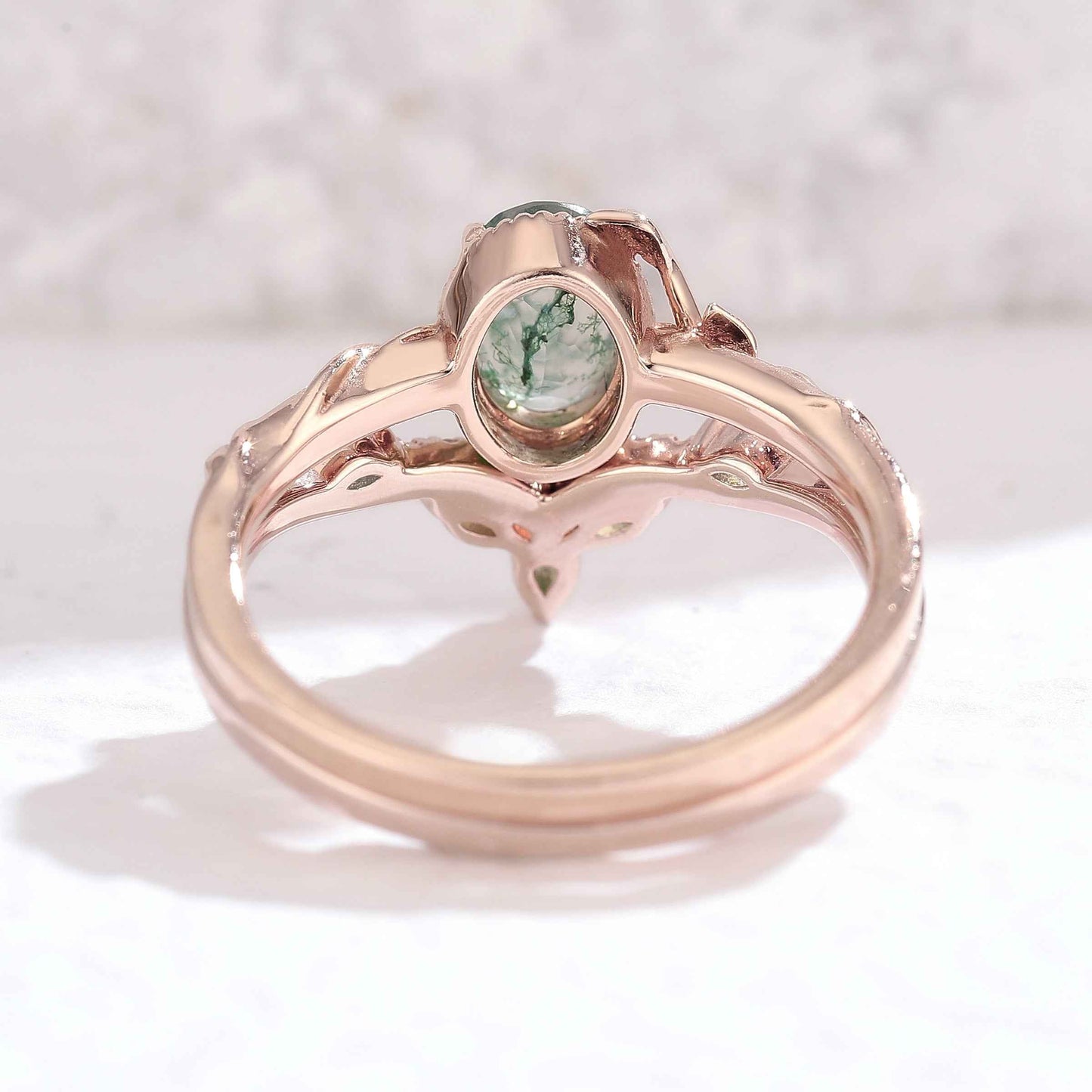 Ilarawen 1 Carat Oval Stackable Moss Agate Ring Set in 18K Rose Gold