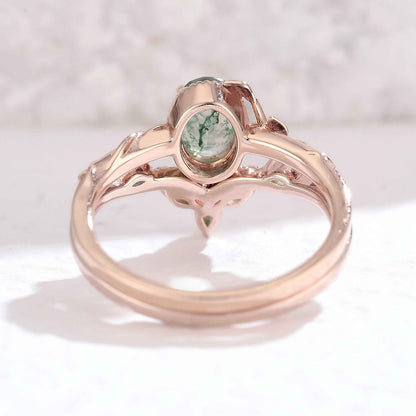 Ilarawen 1 Carat Oval Stackable Moss Agate Ring Set in 18K Rose Gold