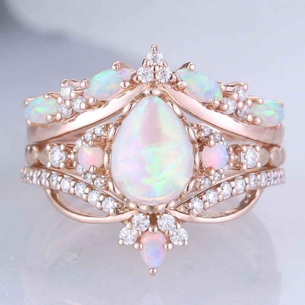 Ciriella 1 Carat Pear Stackable Opal Ring Set in 925 Silver