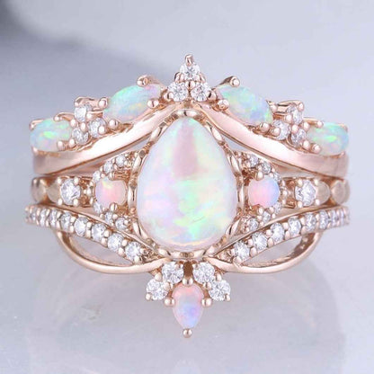 Ciriella 1 Carat Pear Stackable Opal Ring Set in 925 Silver