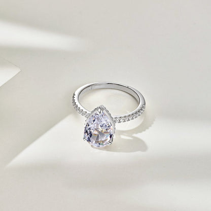 Uvariel 3 Carat Pear Hidden Halo Moissanite Ring in 925 Silver