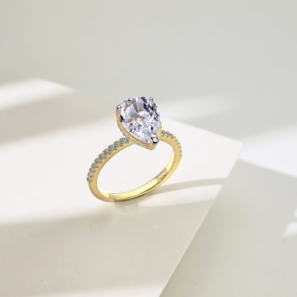Uvariel 3 Carat Pear Hidden Halo Moissanite Ring in 925 Silver
