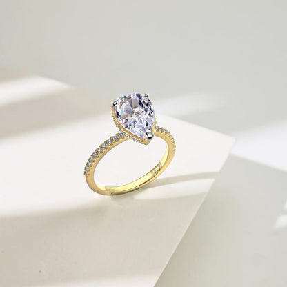 Uvariel 3 Carat Pear Hidden Halo Moissanite Ring in 925 Silver