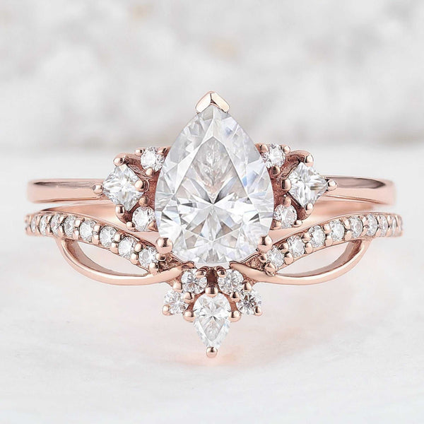 Galarwen 1 Carat Pear Stackable Moissanite Ring Set in 18K Yellow Gold