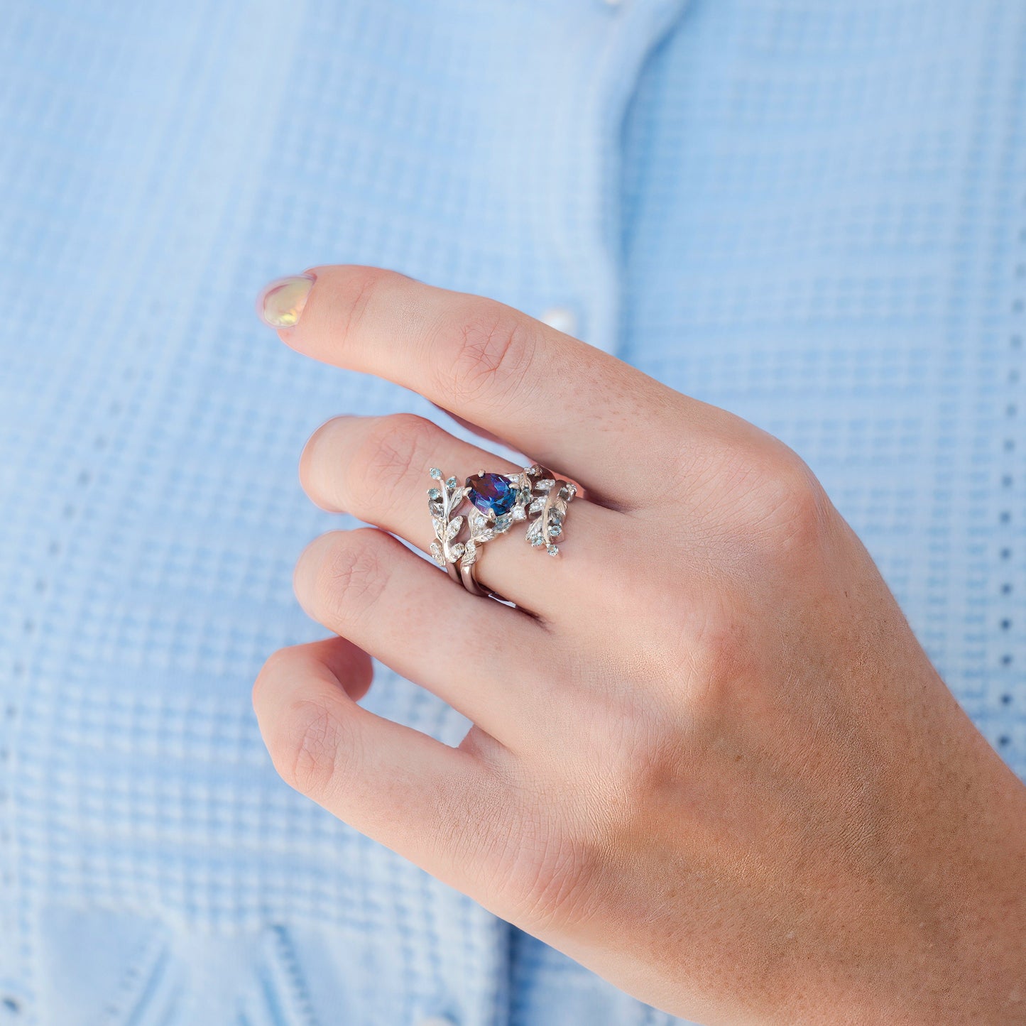 Elarwyn 0.9 Carat Pear Stackable Moonstone Ring Set