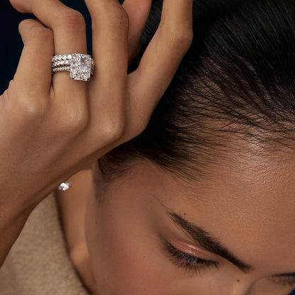 Selene eternity ring with petite round moissanite stones on elegant hand-finished band