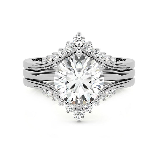 Hirawen 3 Carat Round Brilliant Stackable Moissanite Ring Set in 925 Silver