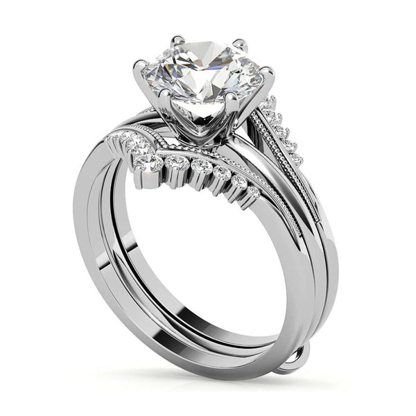 Hirawen 3 Carat Round Brilliant Stackable Moissanite Ring Set in 925 Silver