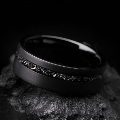 Yiloria black ring with meteorite inlay eternity design for men