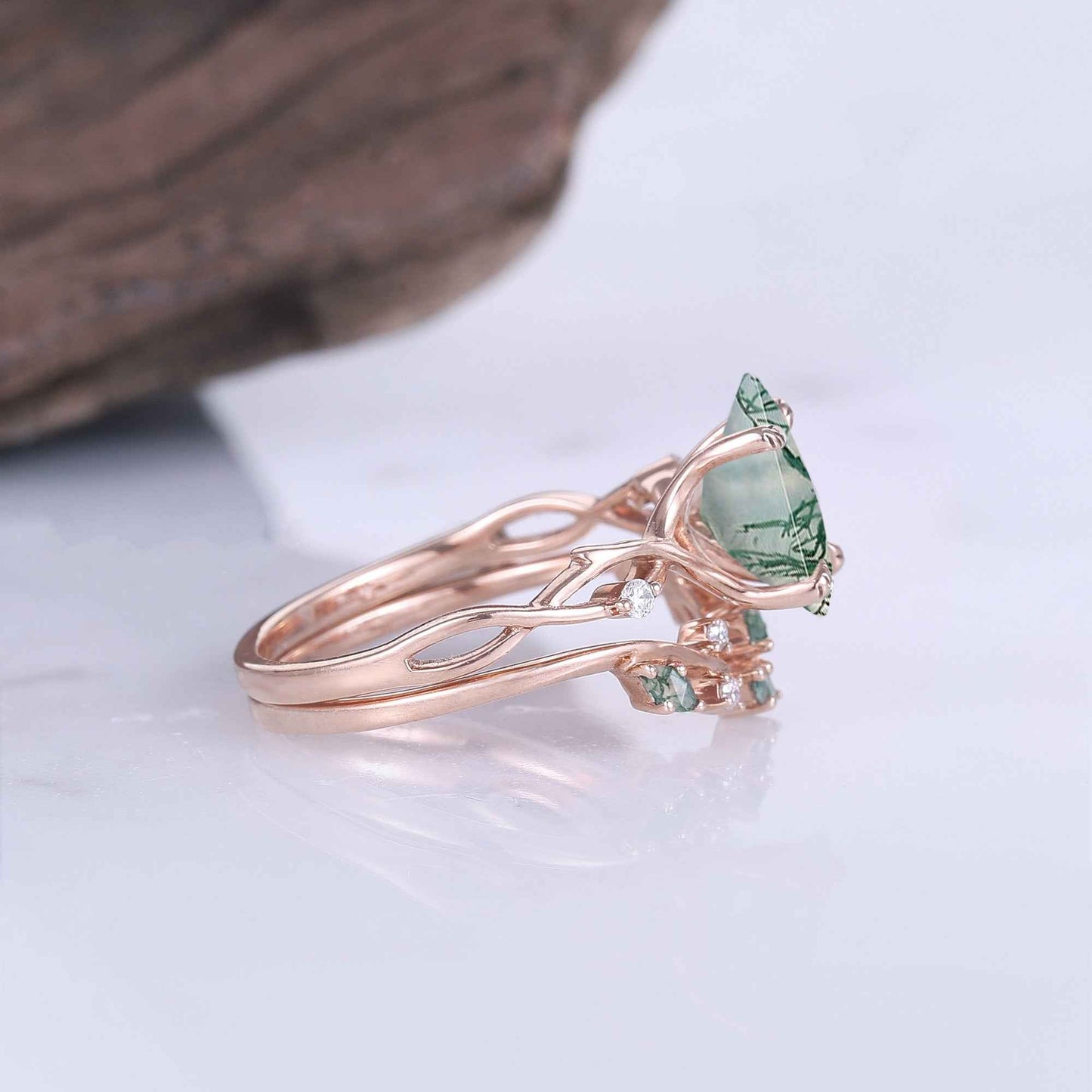 Kilarien 1.8 Carat Kite Stackable Moss Agate Ring Set in 925 Silver