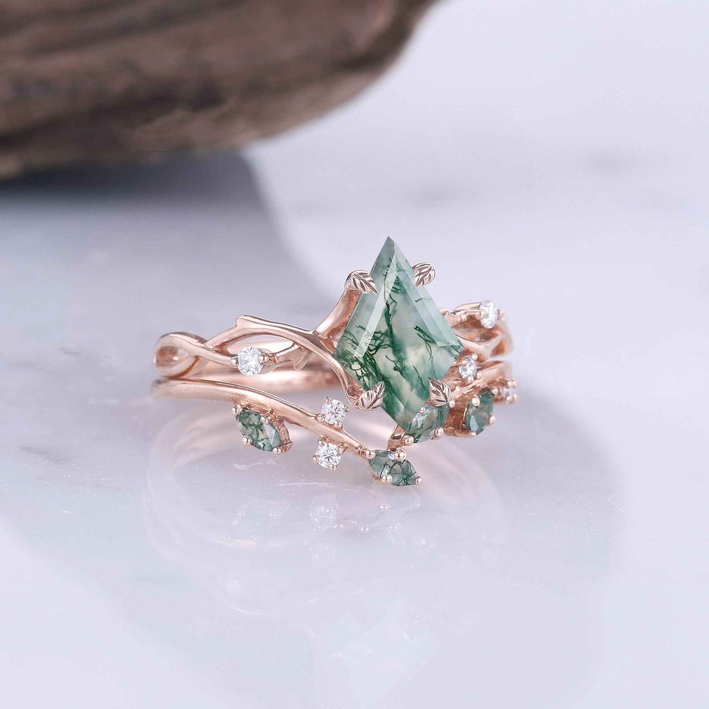 Kilarien 1.8 Carat Kite Stackable Moss Agate Ring Set in 925 Silver
